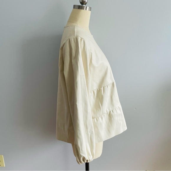 Mud Pie Lovie Faux Leather Top/Blouse- Cream- Size Large- NWT - Picture 9 of 13